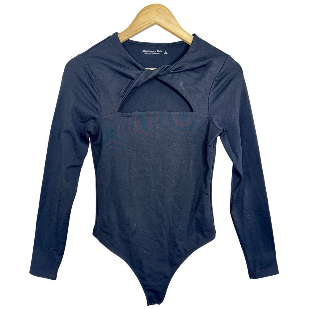 Abercrombie & Fitch Soft AF Black Twist Front Cutout Bodysuit Top Womens Size S